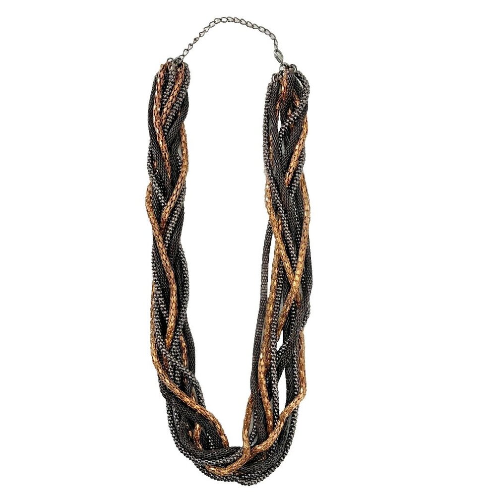 Bronze and Brown 9 Metal Strand Twisted Chain Necklace, Statement Necklace